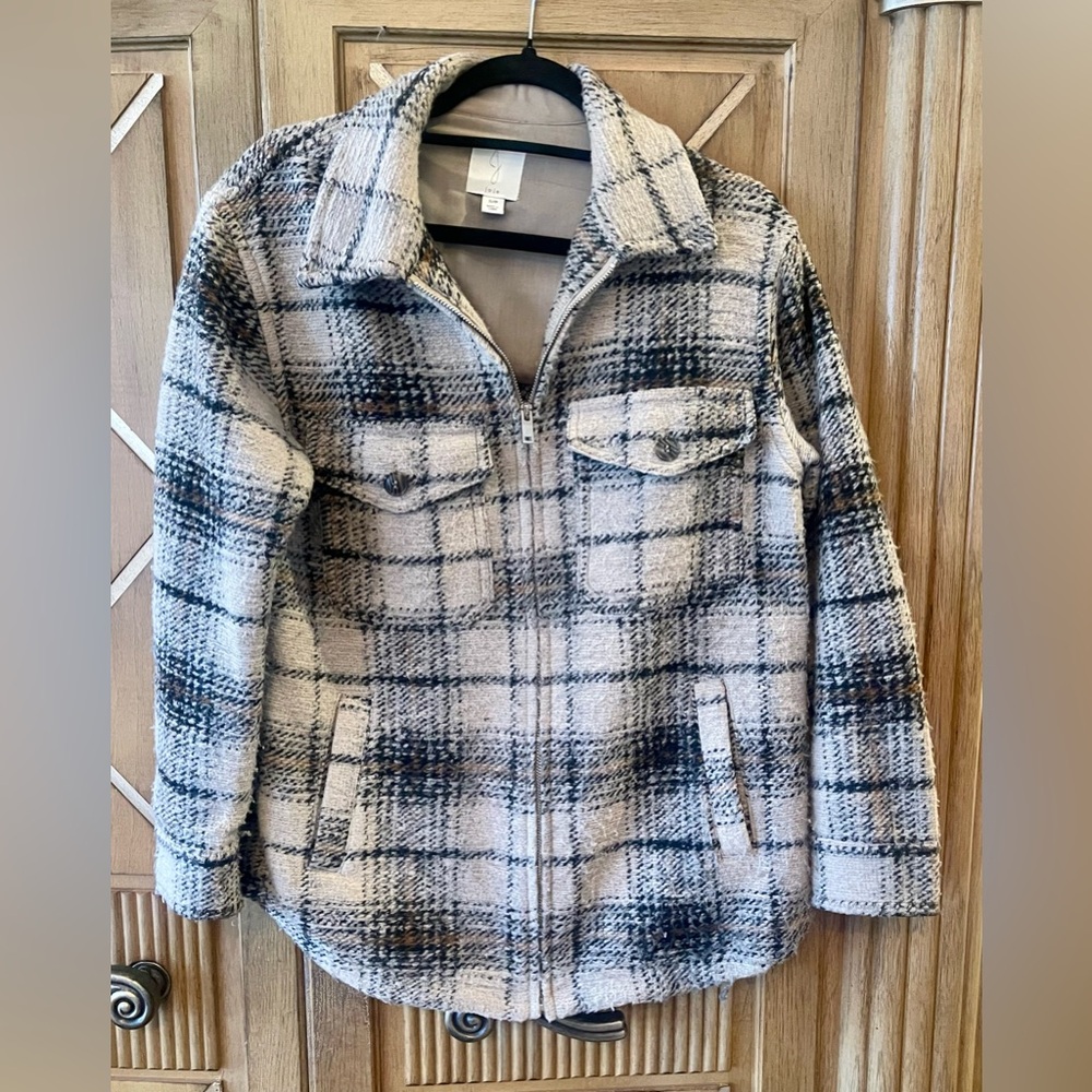 Joie Black and Taupe Plaid Jacket-Size Small